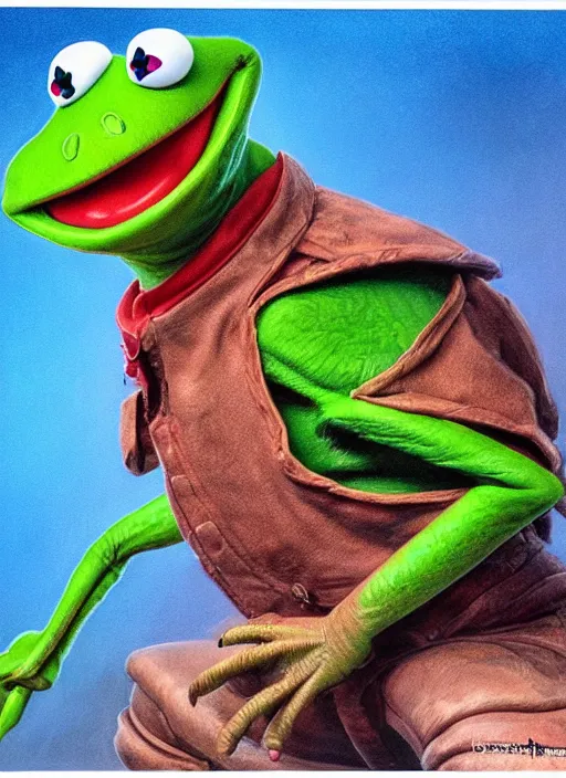 Prompt: portrait of kermit the frog in masters of the universe ( 1 9 8 7 ), highly detailed, centered, solid color background, digital painting, artstation, concept art, smooth, sharp focus, illustration, artgerm, donato giancola, joseph christian leyendecker, les edwards, ed repka, wlop, artgerm