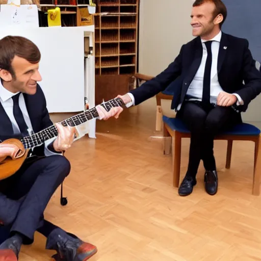 Image similar to emmanuel macron jamming with a schoot teacher