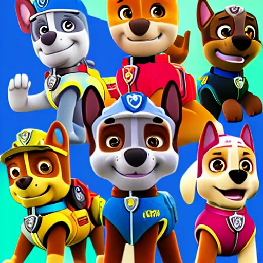 Prompt: paw patrol as humans, furry, photorealistic, cinematic, 3 5 mm