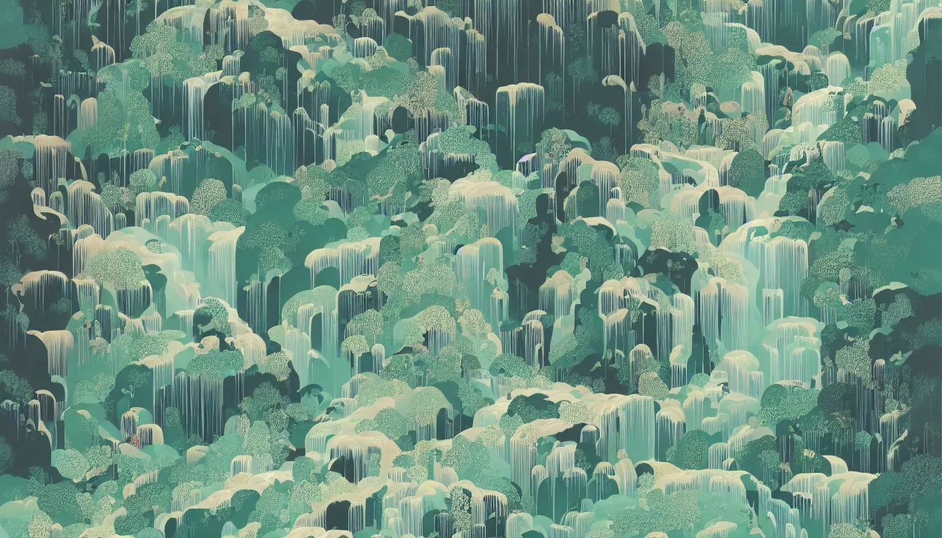 Image similar to waterfall by Victo Ngai, minimalist, detailed