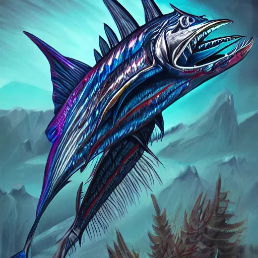 Image similar to zombified tribal sailfish, trending on artstation, ultra fine detailed, hyper detailed, hd, concept art, digital painting