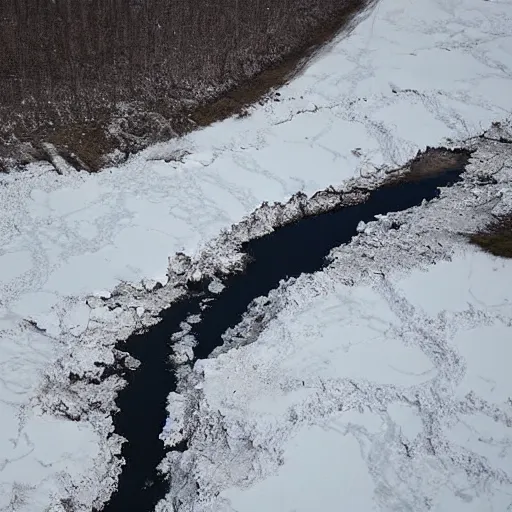 Image similar to aerial shot of permafrost sinkhole forming in siberia