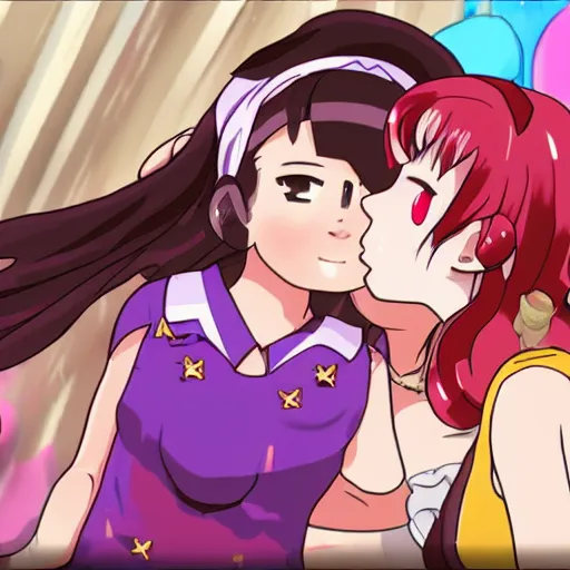 Prompt: athena asamiya and saori kido kissing date lesbian