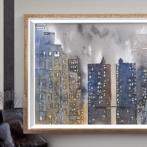 Image similar to modern loft overlooking central park in a blizzard, in watercolor gouache detailed paintings, moebius, blueprint, building, modular