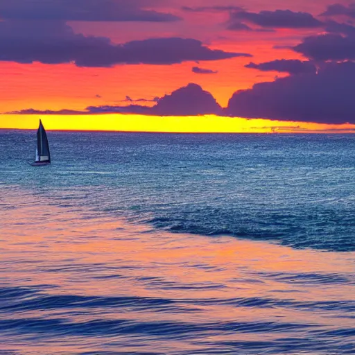 Prompt: the sydney operah house as a giant sailboat in the ocean with a beautiful sunset