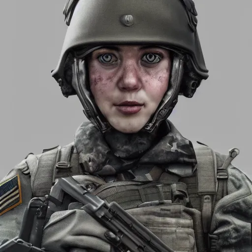 Prompt: Epic portrait, female soldier with an helmet and an assault rifle, mask, digital painting, artstation, concept art, soft light, hdri, smooth, sharp focus, illustration