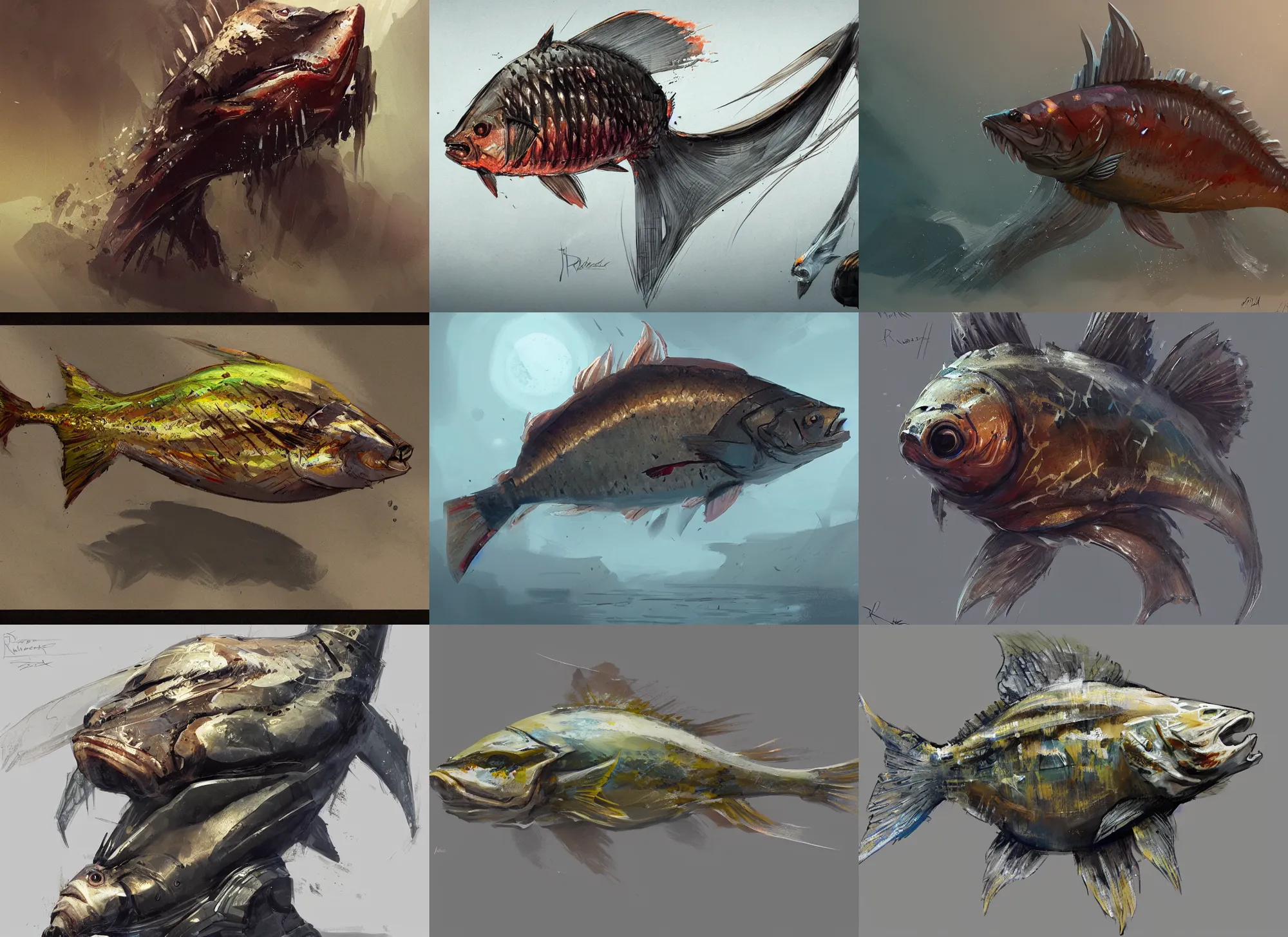 Prompt: concept art of a fish character by richard anderson, artstation