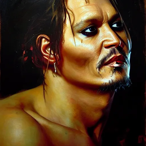 Image similar to portrait of johnny depp as a rat, detailed face, detailed painting, epic lighting, by ilya repin, phil hale and kent williams