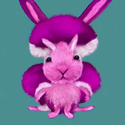 Image similar to an adorable magenta bunny creature with heart patters on its fur