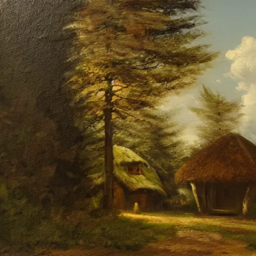 Prompt: oil painting of a cottage in a forest made by Keathley Mark