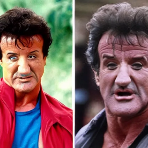 Prompt: sylvester stallone as robin williams