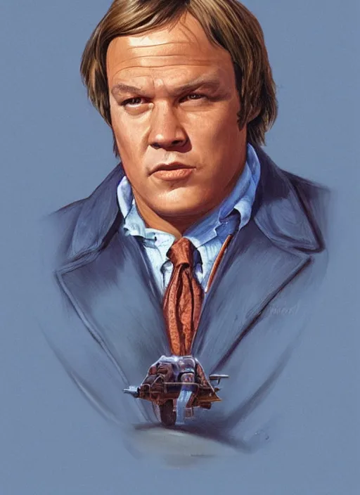 Image similar to portrait of Joe Don Baker from Mitchell (1975), highly detailed, centered, solid color background, digital painting, artstation, concept art, smooth, sharp focus, vintage grainy 1970s illustration, Basil Gogos, donato giancola, Joseph Christian Leyendecker, Les Edwards, Ed Repka, Wayne Barlowe,