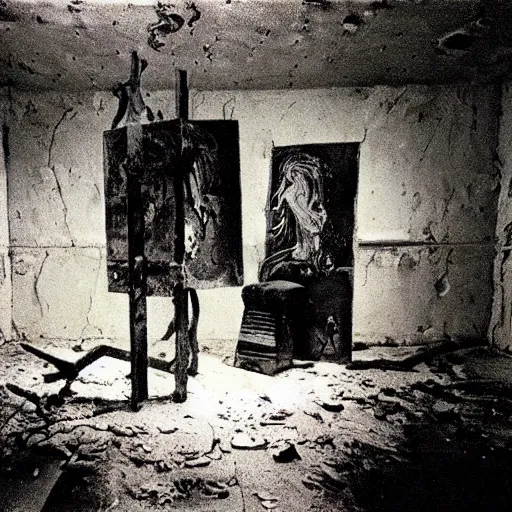 Image similar to 3 5 mm, joel - peter witkin, beksinski, and stephen gammell, video still of underground city