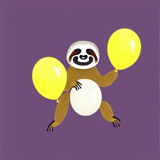 Prompt: book illustration of a sloth holding balloons, book illustration, monochromatic, white background