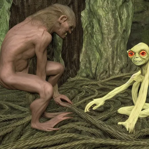 Image similar to Gollum makes twine