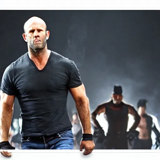 Prompt: a scene of jason statham as wrestler entering entrances, with pyro