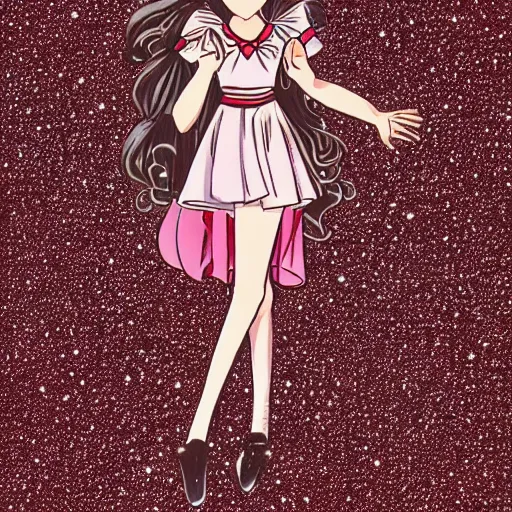 Image similar to a shoujo manga cover with a girl with big sparkly eyes and brown curly hair, in the style of naoko takeuchi ( 1 9 8 0 s )