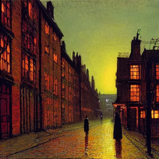 Image similar to street at sunset, by Atkinson Grimshaw John