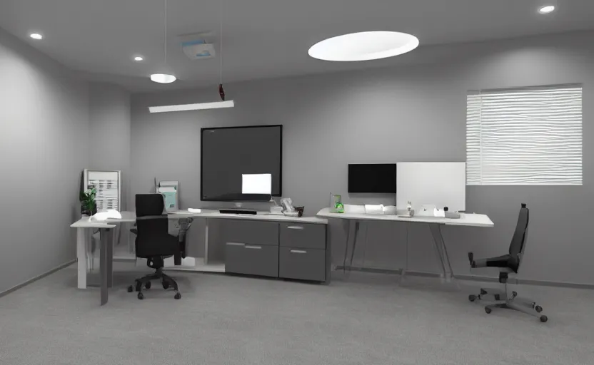 Image similar to 3d rendering computer office with way too many peripherals and accessories