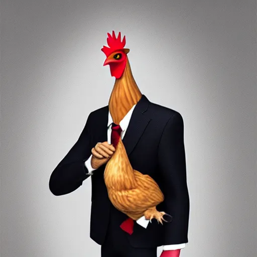 Image similar to a high quality photo of a chicken wearing a suit, 8k, artstation