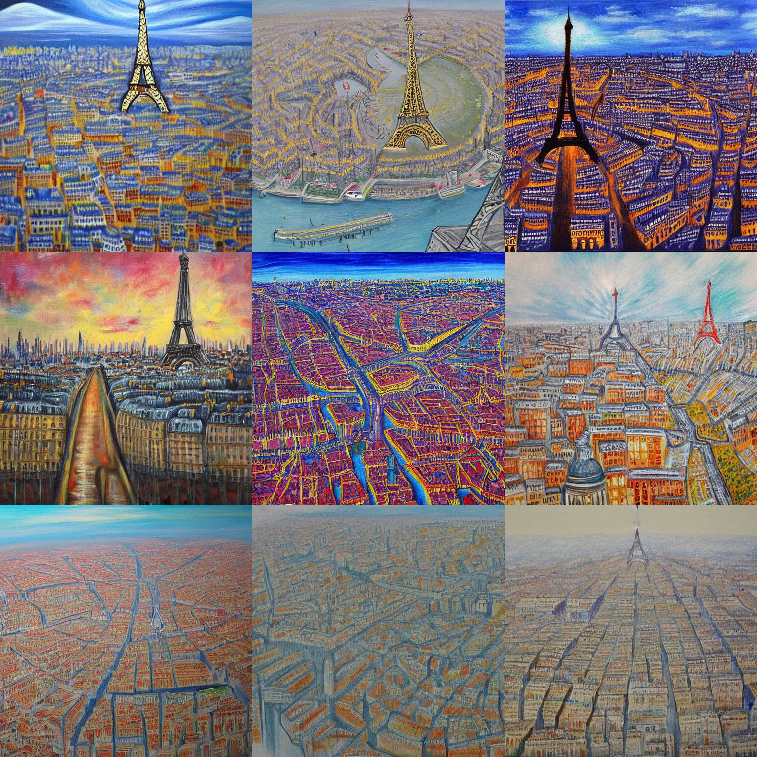 Prompt: Very detailed painting of Paris made by a schizophrenic artist during a rage induced psychosis attack