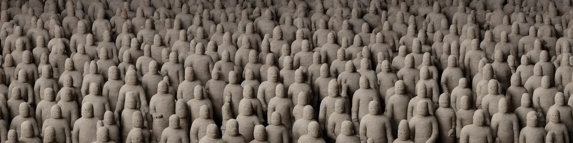 Image similar to hundreds of humans. A sea of humans. interconnected flesh. Melting clay golem humans. Dungeons&Dragons: Lemure. Lemure creature. Demonic scene. Many humans intertwined and woven together. Michelin Man puffy. Bodies and forms amesh. Terracotta army. Extremely unsettling artwork. Clay sculpture by Alberto Giacometti.