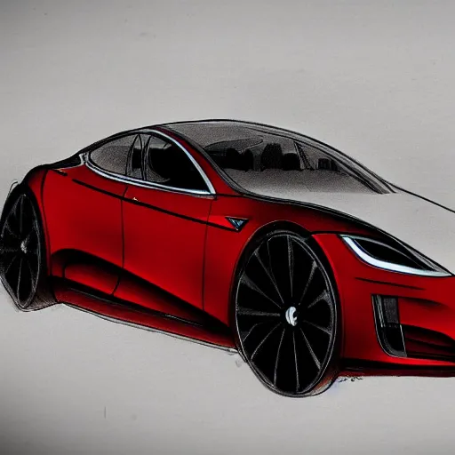 Prompt: tesla batmobil, transportation design sketch, trending, highly detailed, dynamic