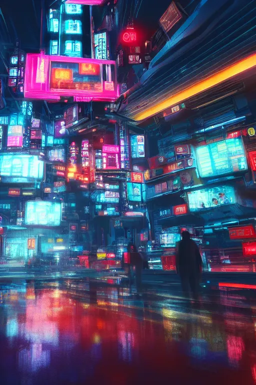 Image similar to Futuristic Asian city at night with rain, Cyberpunk style, Motorcycle, Neon lights, Matte paiting, cinematic lighting, corona render, smoke, light rays, 8k