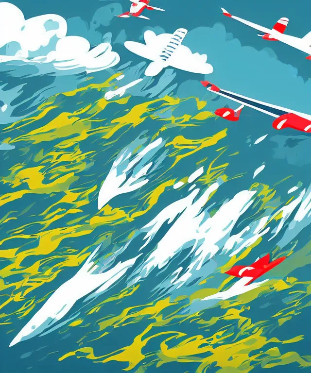 Image similar to airplane mountain water by dongkyu lim illustration vector digital art trending on artstation