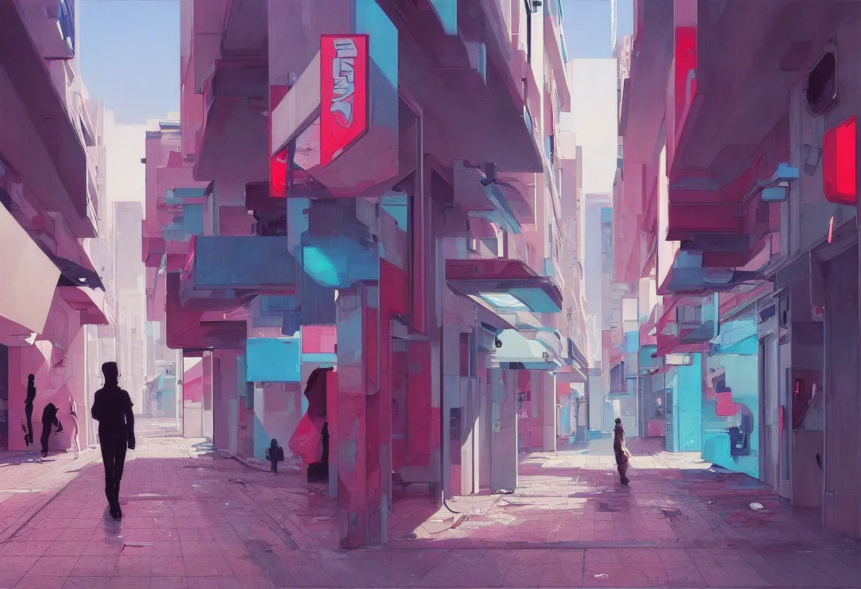 Image similar to sad and heartbreaking painting of the empty streets of tel aviv, vivid colors, neon, art by ( ( ( kuvshinov ilya ) ) ) and wayne barlowe and francis bacon and artgerm and wlop and william - adolphe bouguereau