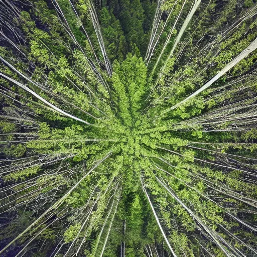 Image similar to Looking down at the forest floor at a 45 degree angle, covered in fallen leaves, A green gold forest in Japan, dark, midnight, ghostly white trees, Gustav Klimt