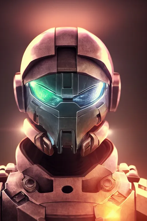 Image similar to robot ninja mask helmet halo master chief radiating a glowing aura global illumination ray tracing hdr fanart arstation by ian pesty and katarzyna da „ bek - chmiel