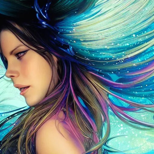 Prompt: ultra detailed illustration of Kate Beckinsale as a anime girl covered in a sea of iridescent liquid, chrome metal material, lost in a dreamy oriental realm by Karol Bak, Ruan Jia, Moebius, hiroshi yoshida, Druillet, colorful, front view, vivid colors, 8k, coherent, anime vibes, uplifting, magical composition, artstation, synthwave, 8k, coherent, artgerm, uplifting, unreal engine, magical composition, artstation,