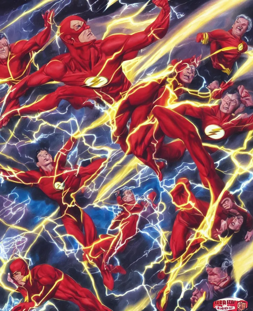 Image similar to The Flash, crisis on infinite earth's, cover art, by Alex Ross and James Gurney