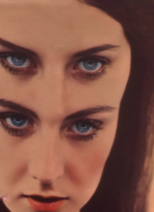 Image similar to film still from a 1971 award-winning Italian film of a young Russian woman with brunette looking at the camera while in a swirling alternate reality. close-up of face with smokey eyeshadow. soft detailed painting at 16K resolution and amazingly epic visuals. epically beautiful image. amazing effect, image looks gorgeously crisp as far as it's visual fidelity goes, absolutely outstanding. vivid clarity. ultra detail. iridescent. mind-breaking. mega-beautiful pencil shadowing. beautiful face. Ultra High Definition. soft shading. soft texture. intensely beautiful.