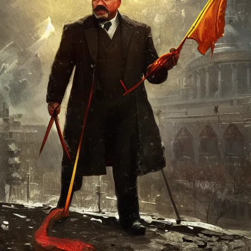 Image similar to lenin in mortal kombat mk 1 1 video game splash screen concept art very very detailed artofmtg by hans dragan bibin thoma greg rutkowski ismail inceoglu