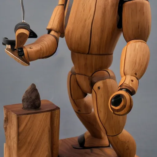 Prompt: wooden sculpture of cyborg viking wearing a vr headset, polished maple, thoughtful, elegant, real