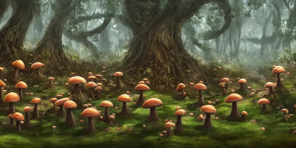 Image similar to mushroom fungus forest village, trending on artstation