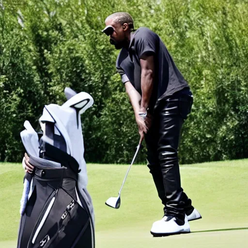 Prompt: kanye west playing golf with jesus