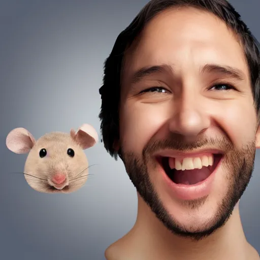 Prompt: human smiling face with mouse body