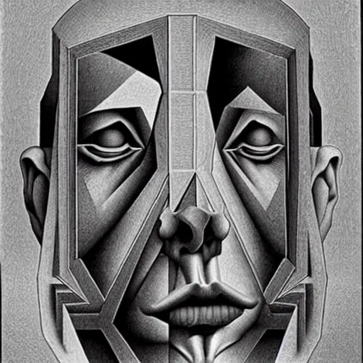 Image similar to very impossible inside - out portrait by m. c. escher