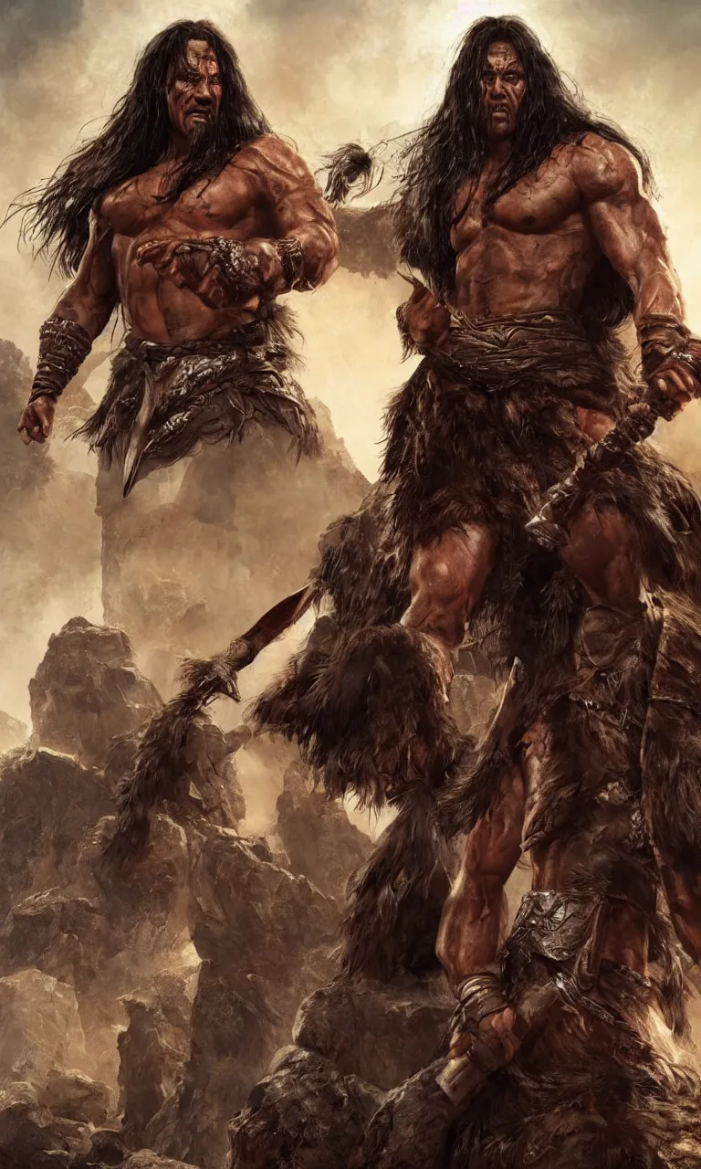 Prompt: hyper realistic digital painting of arnold swartzeneger as conan the barbarian by simon bisley and greg rutkowski, vivid color scheme, unreal engine 5