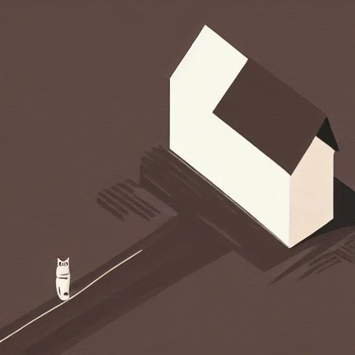 Prompt: a black cat walking on the roof of a white building, a minimalist painting by Emiliano Ponzi, behance, bauhaus, isometric, matte drawing, flat shading