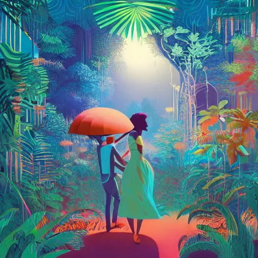 Image similar to disco diffusion painting of the jungle by victo ngai and malika favre, by rhads, makoto shinkai, madgwick, masterpiece, contest award winner