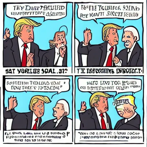 Prompt: satirical cartoon with Joe Biden and Donald Trump