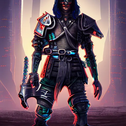 Image similar to cyberpunk warrior with fantasy sword