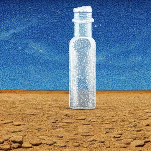 Prompt: A bottle of water slowly disappearing in Ancient Egypt, Digital art