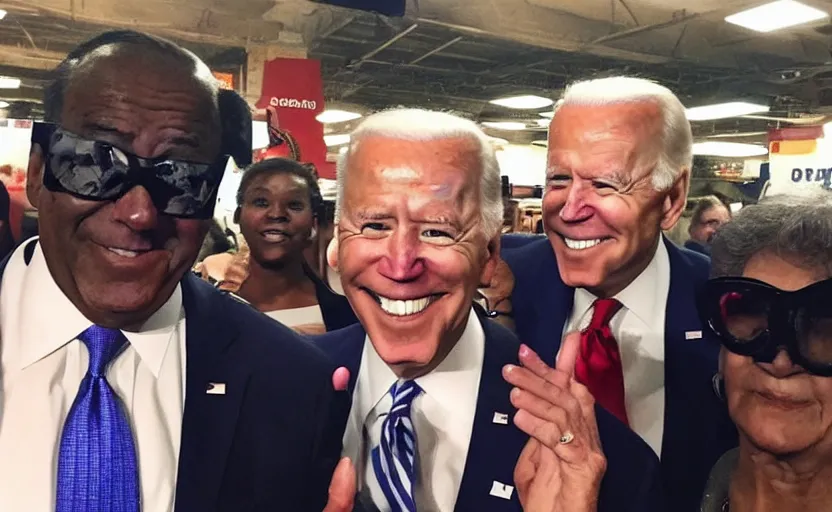 Image similar to this mf joe biden just slapped my grandma and ran, front camera, walmart parking lot, camera flash is so bright, uncomfortable, viral, selfie, viral on twitter, viral on instagram, viral photo