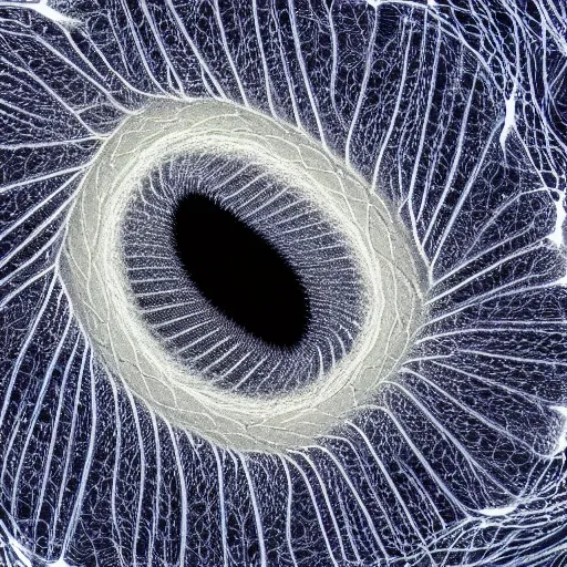 Prompt: fractal fibres in a vortex peering through macro