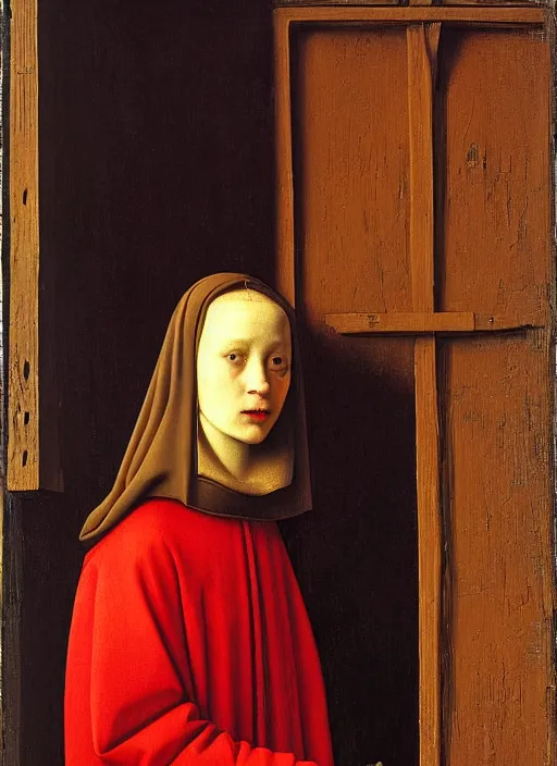 Image similar to red candle, medieval painting by jan van eyck, johannes vermeer, florence